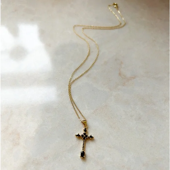 Black CZ Cross Necklace | 14k Gold Filled - Picture 5 of 9